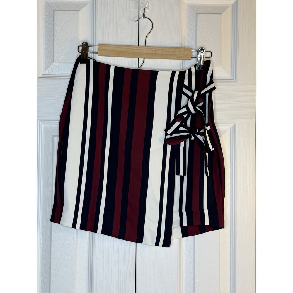 Express Skirt Faux Wrap Vertical Stripe Side Tie Back Zip Lined Preppy NWT Sz 2